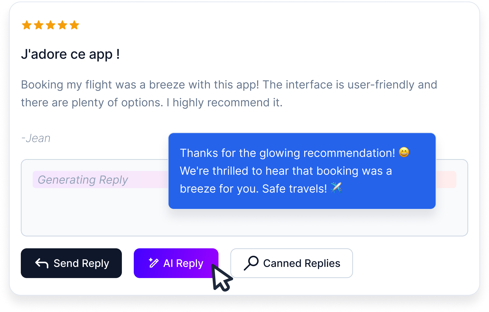 AI Reply Interface Mockup