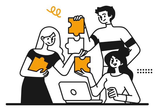 Illustration of team building a puzzle