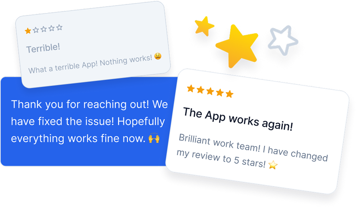 Review conversation showing rating increase